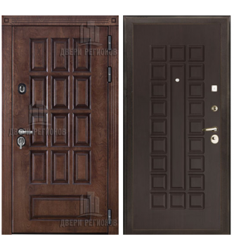 Дверь входная уличная Центурион, цвет лиственница мореная + черная патина, панель - стандарт цвет венге