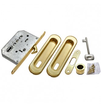 Комплект - ручки, замок под ключ-"буратино" MHS150 L SG матовое золото 